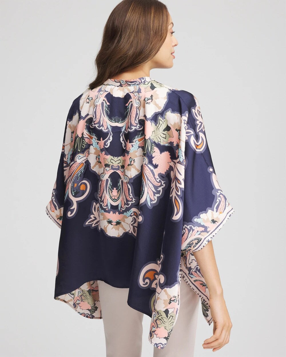 Chico's | Collarless Floral-Paisley Poncho/ Passport Blue