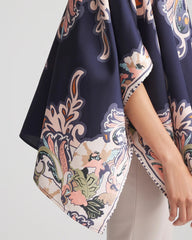 Chico's | Collarless Floral-Paisley Poncho/ Passport Blue