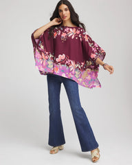 Chico's | Printed Boatneck Pullover Poncho/ Deep Chianti