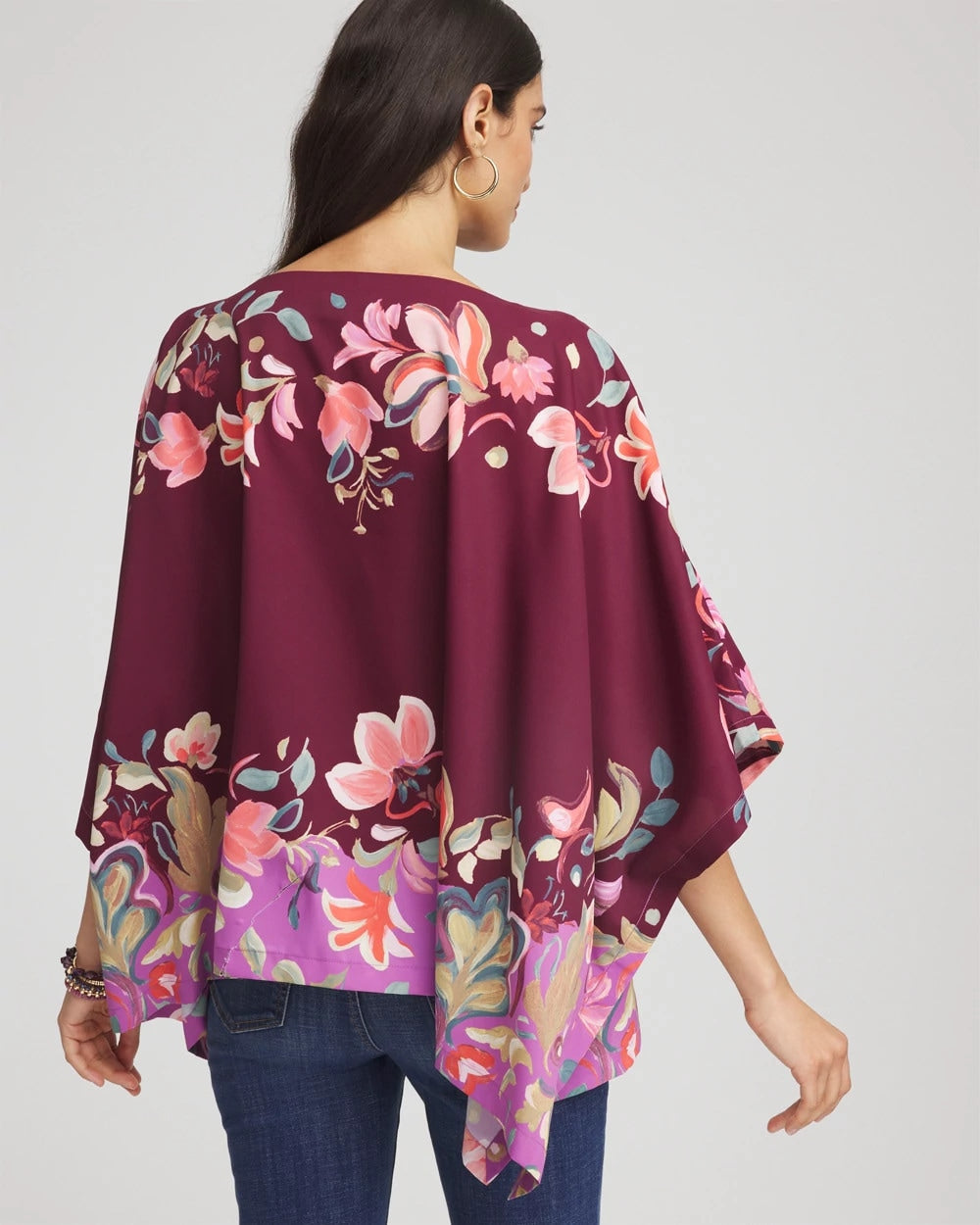 Chico's | Printed Boatneck Pullover Poncho/ Deep Chianti
