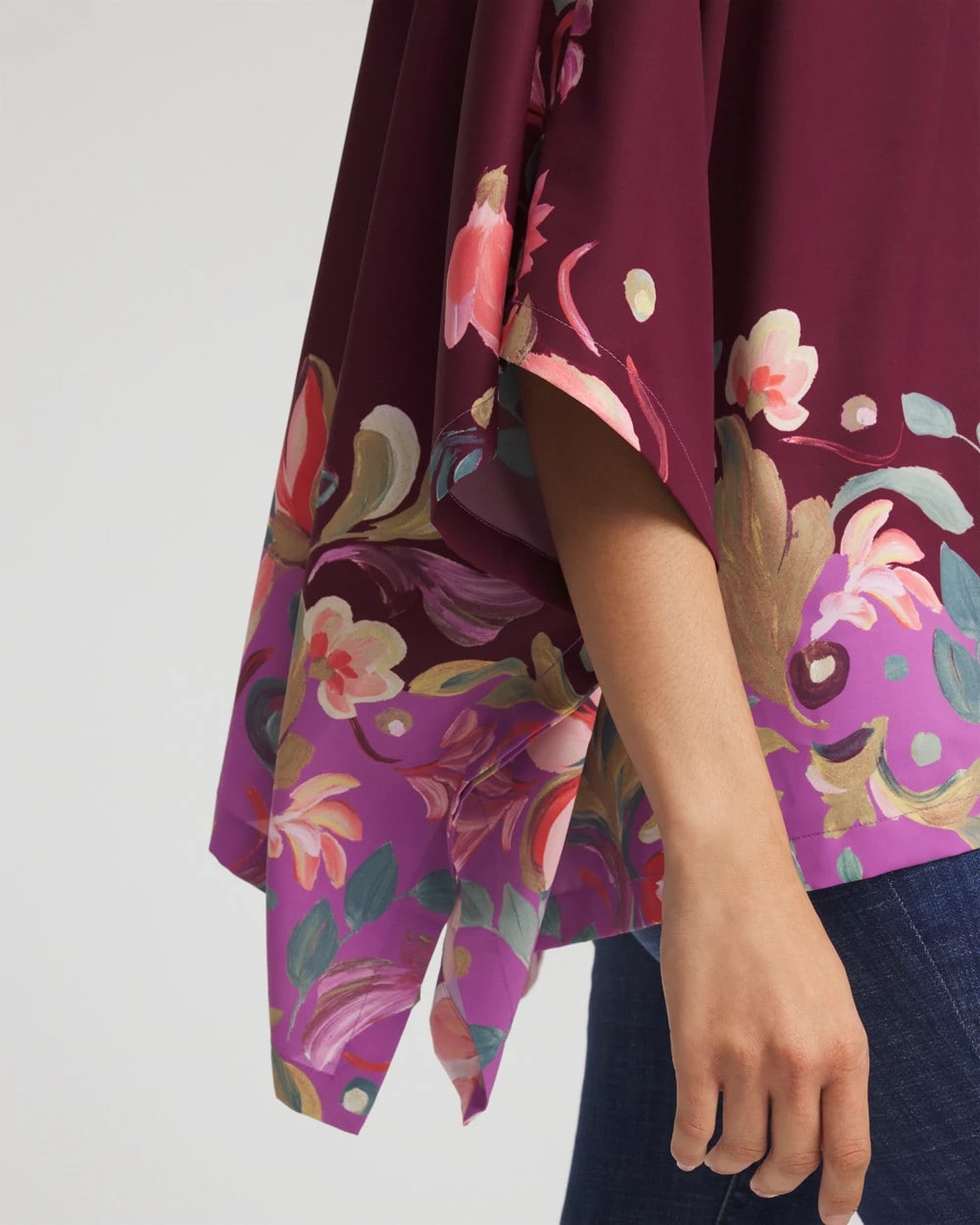 Chico's | Printed Boatneck Pullover Poncho/ Deep Chianti