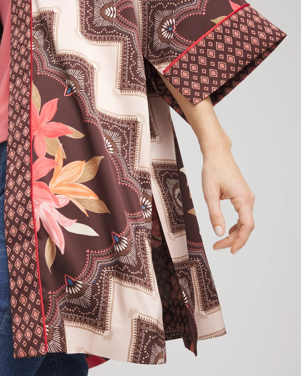 Chico's | Long Mixed-Print Kimono/ Cacao