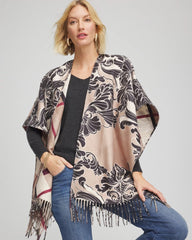 Chico's | Reversible Printed Fringe Ruana/ Champagne Fizz