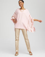 Chico's | Sequin Striped Sweater Poncho/ Blushed