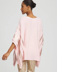 Chico's | Sequin Striped Sweater Poncho/ Blushed