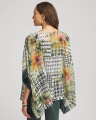 Chico's | Printed Crinkle-Chiffon Pullover Poncho/ Nettle Leaf