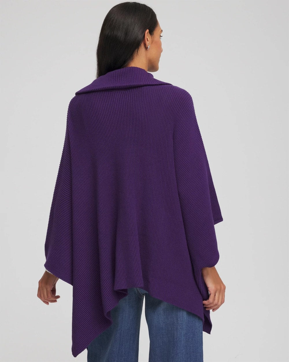 Chico's | Rhinestone Zip-Collar Sweater Poncho/ Purple Elixir