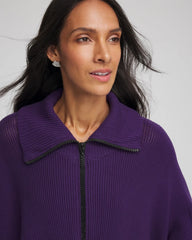 Chico's | Rhinestone Zip-Collar Sweater Poncho/ Purple Elixir