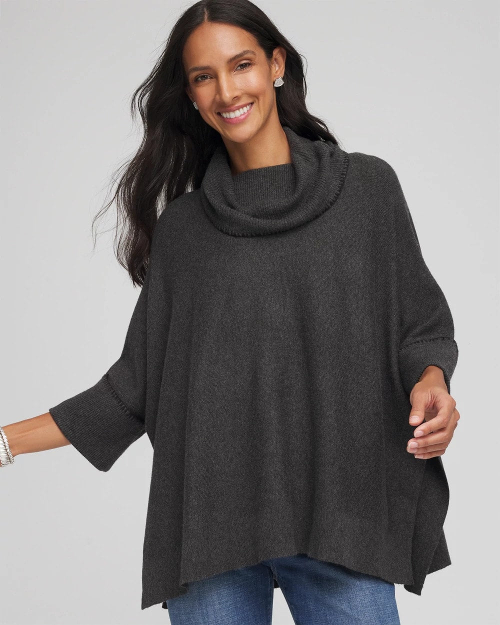 Chico's | Cowlneck Poncho/ Graphite Heather Gray