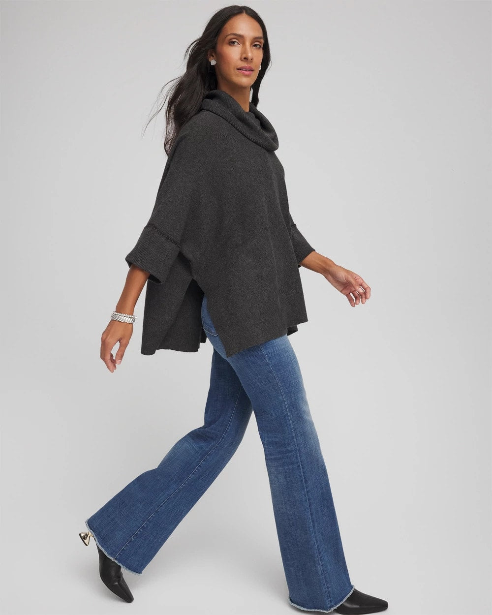 Chico's | Cowlneck Poncho/ Graphite Heather Gray