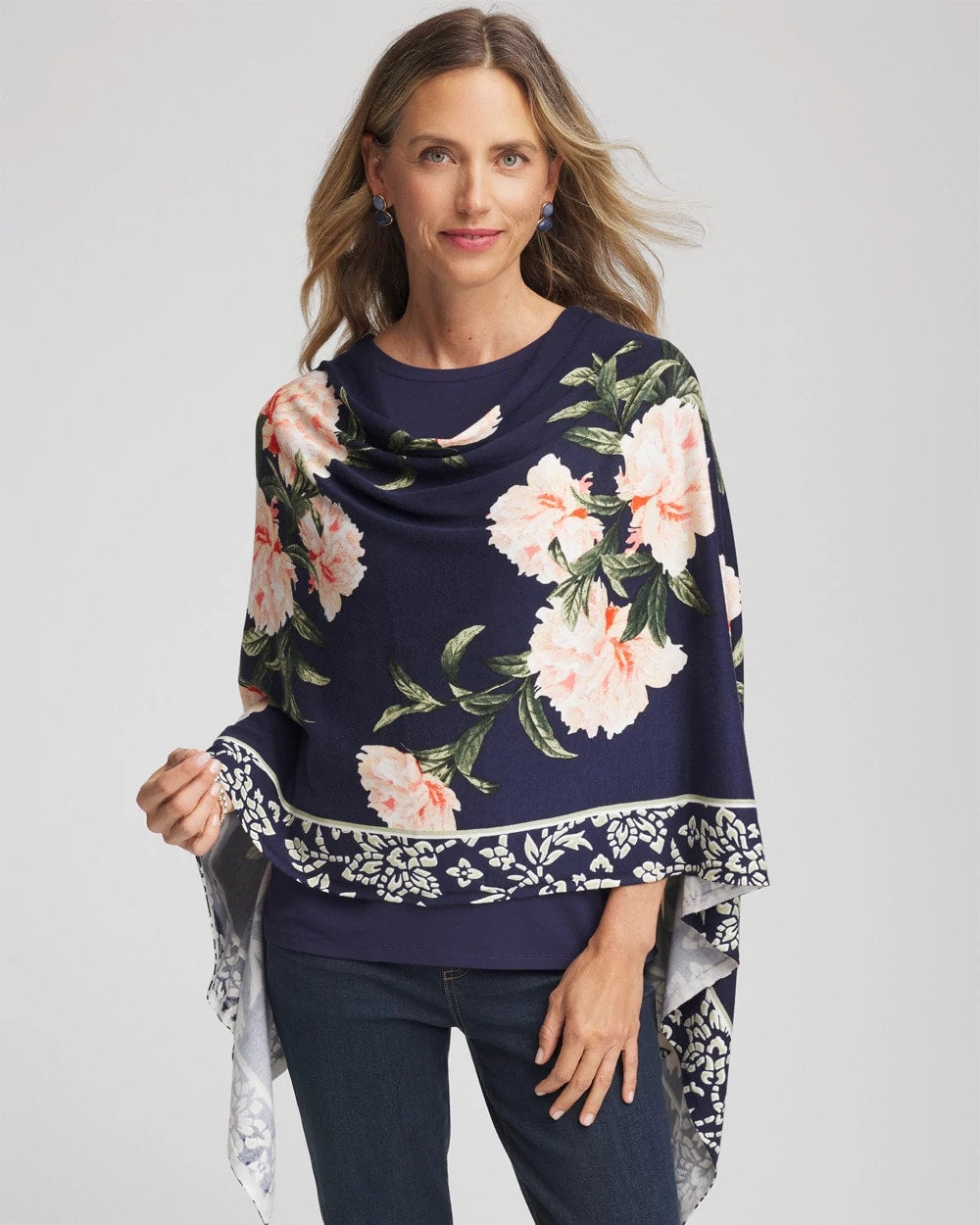 Chico's | Asymmetrical Convertible Sweater Poncho/ Passport Blue