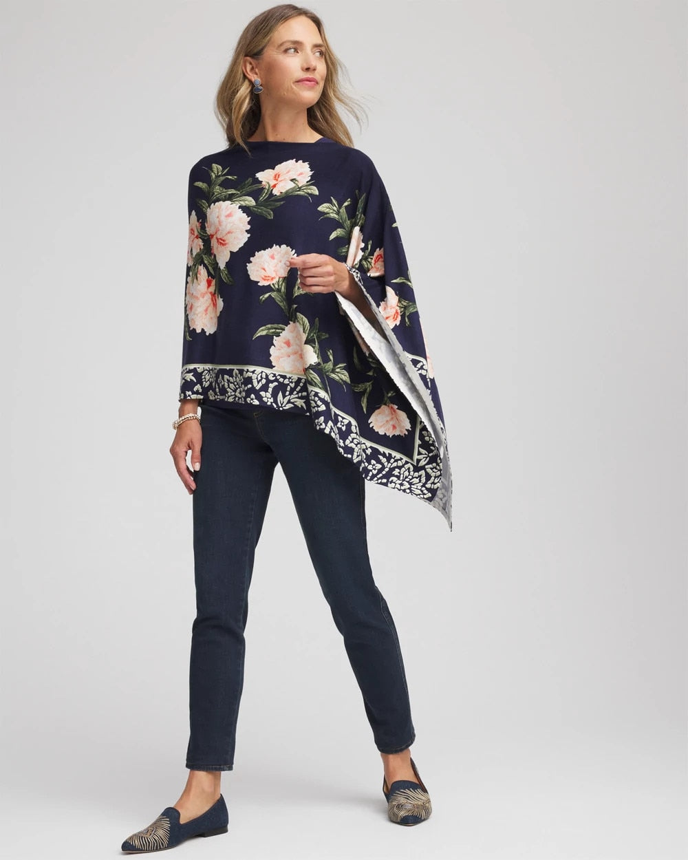 Chico's | Asymmetrical Convertible Sweater Poncho/ Passport Blue
