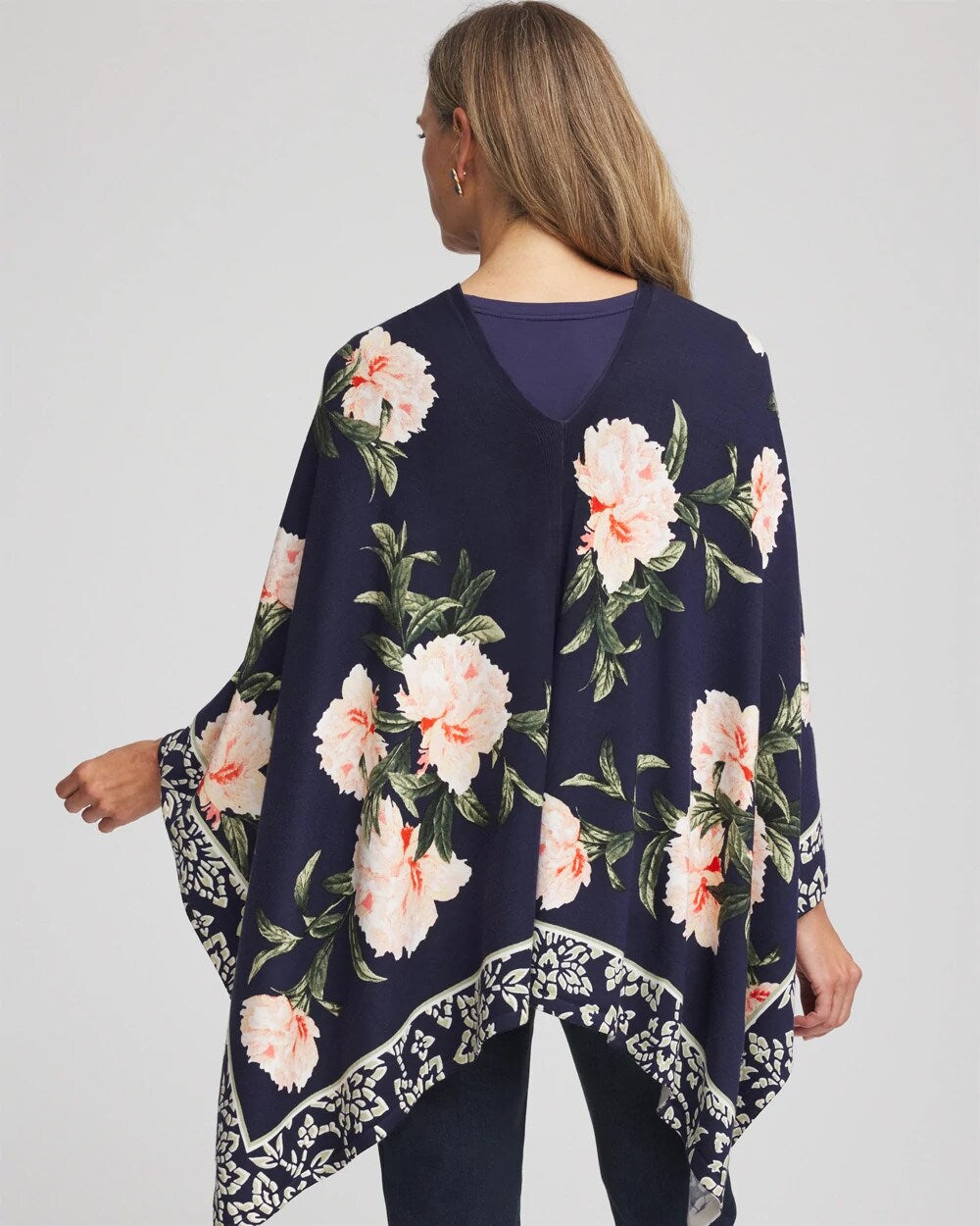 Chico's | Asymmetrical Convertible Sweater Poncho/ Passport Blue