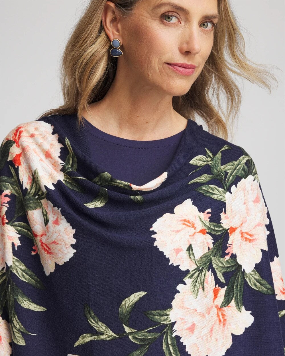 Chico's | Asymmetrical Convertible Sweater Poncho/ Passport Blue