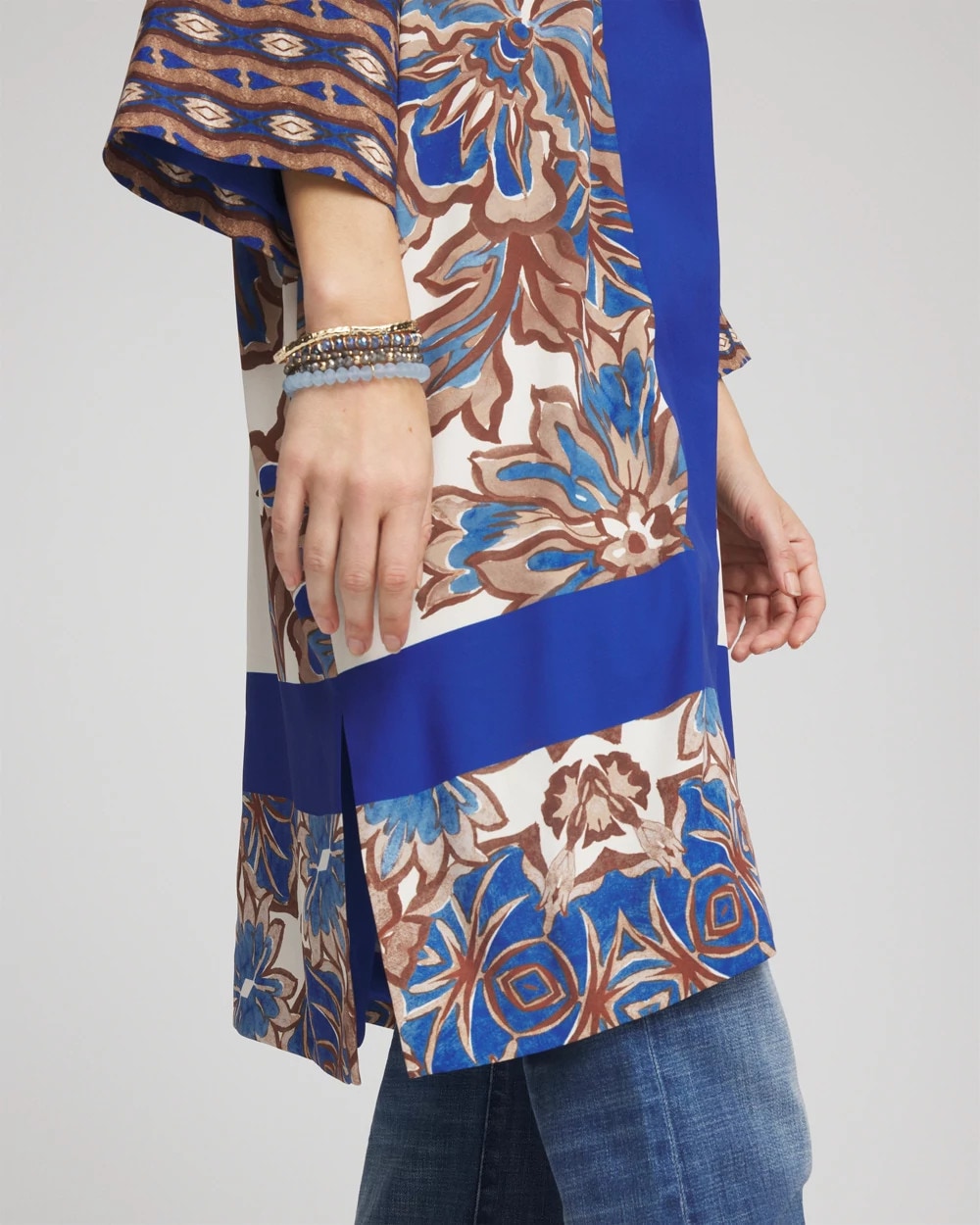 Chico's | Crepe Long Printed Kimono/ English Cream
