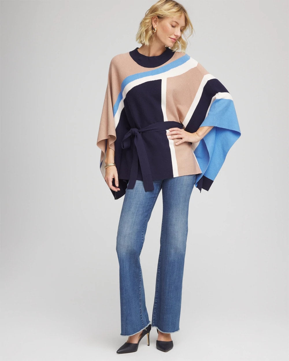 Chico's | Belted Colorblock Poncho/ Passport Blue