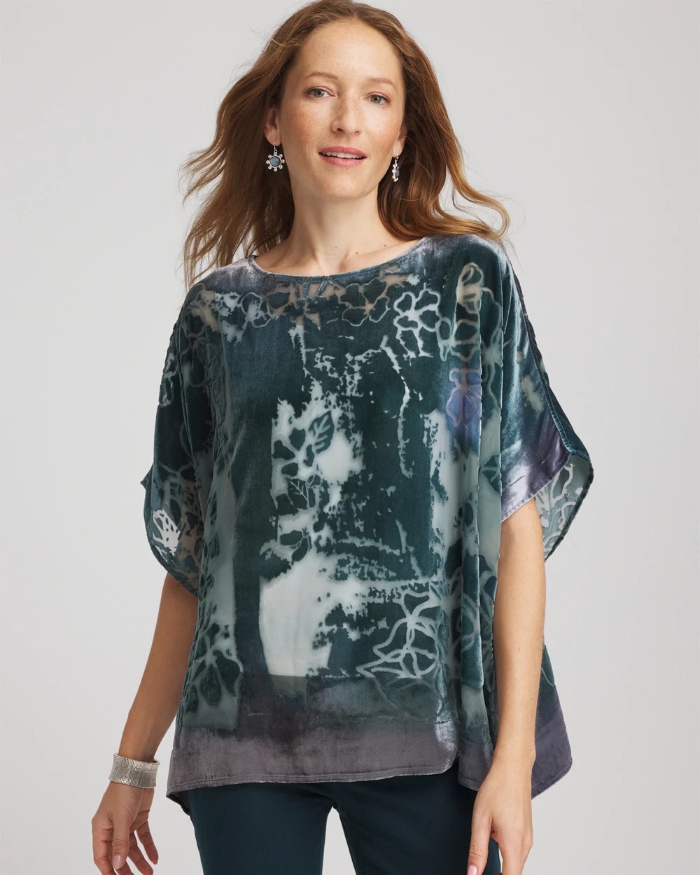 Chico's | Velvet Burnout Passion Poncho/ Striking Teal