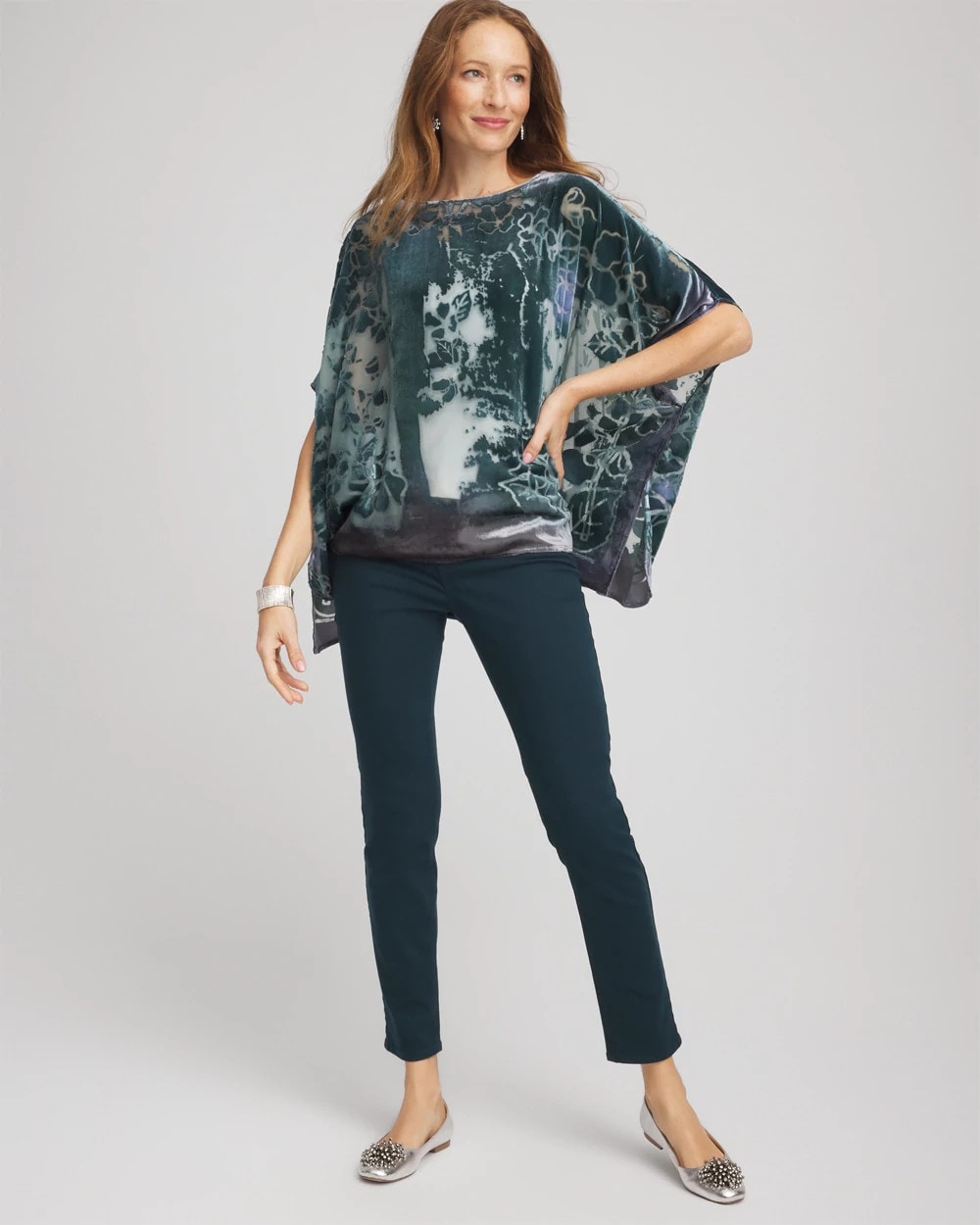 Chico's | Velvet Burnout Passion Poncho/ Striking Teal