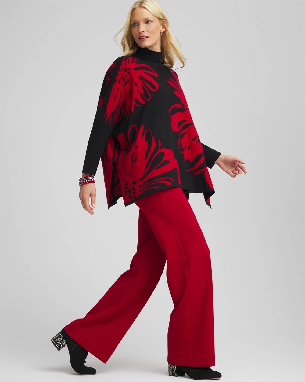 Chico's | Floral Poncho/ Black