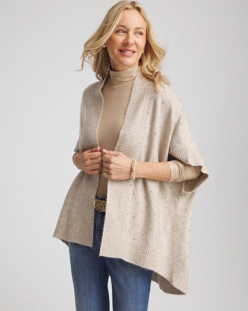Chico's | Embellished Cocoon Ruana/ Neutral