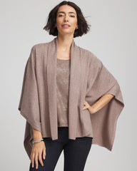 Chico's | Embellished Shawl Collar Ruana/ Taupe Heather