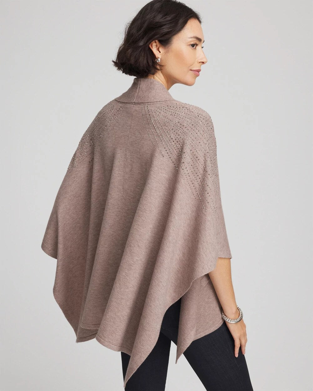 Chico's | Embellished Shawl Collar Ruana/ Taupe Heather