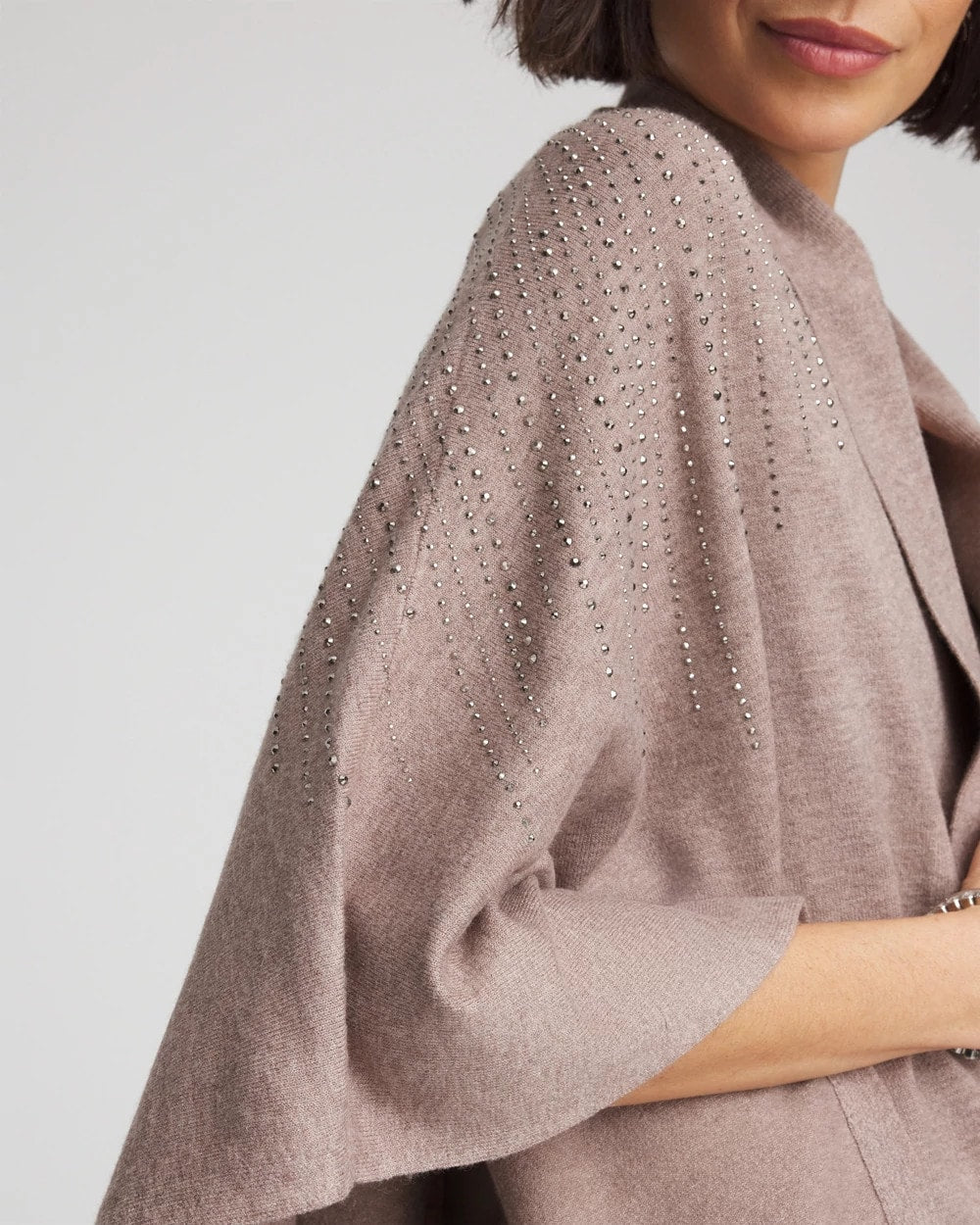 Chico's | Embellished Shawl Collar Ruana/ Taupe Heather