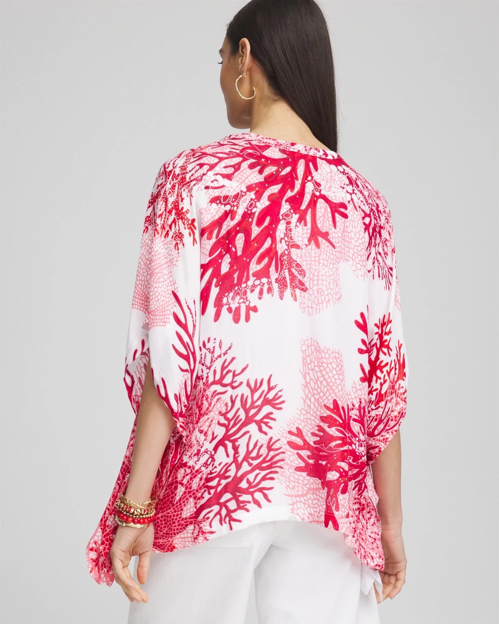 Chico's | Coral Reef Motif Poncho/ Red Glow