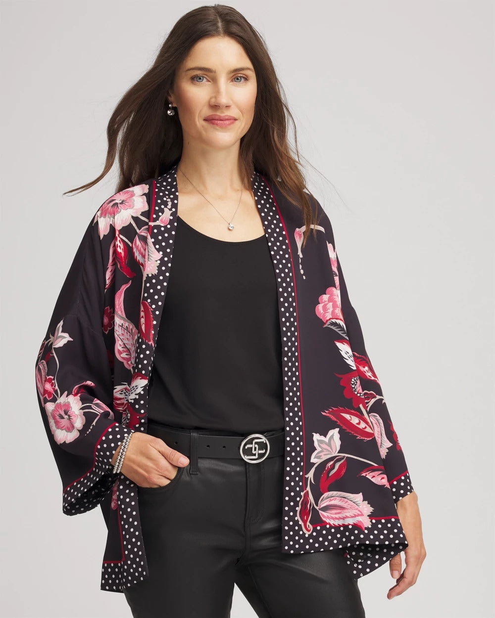 Chico's | Short Floral Kimono/ Black