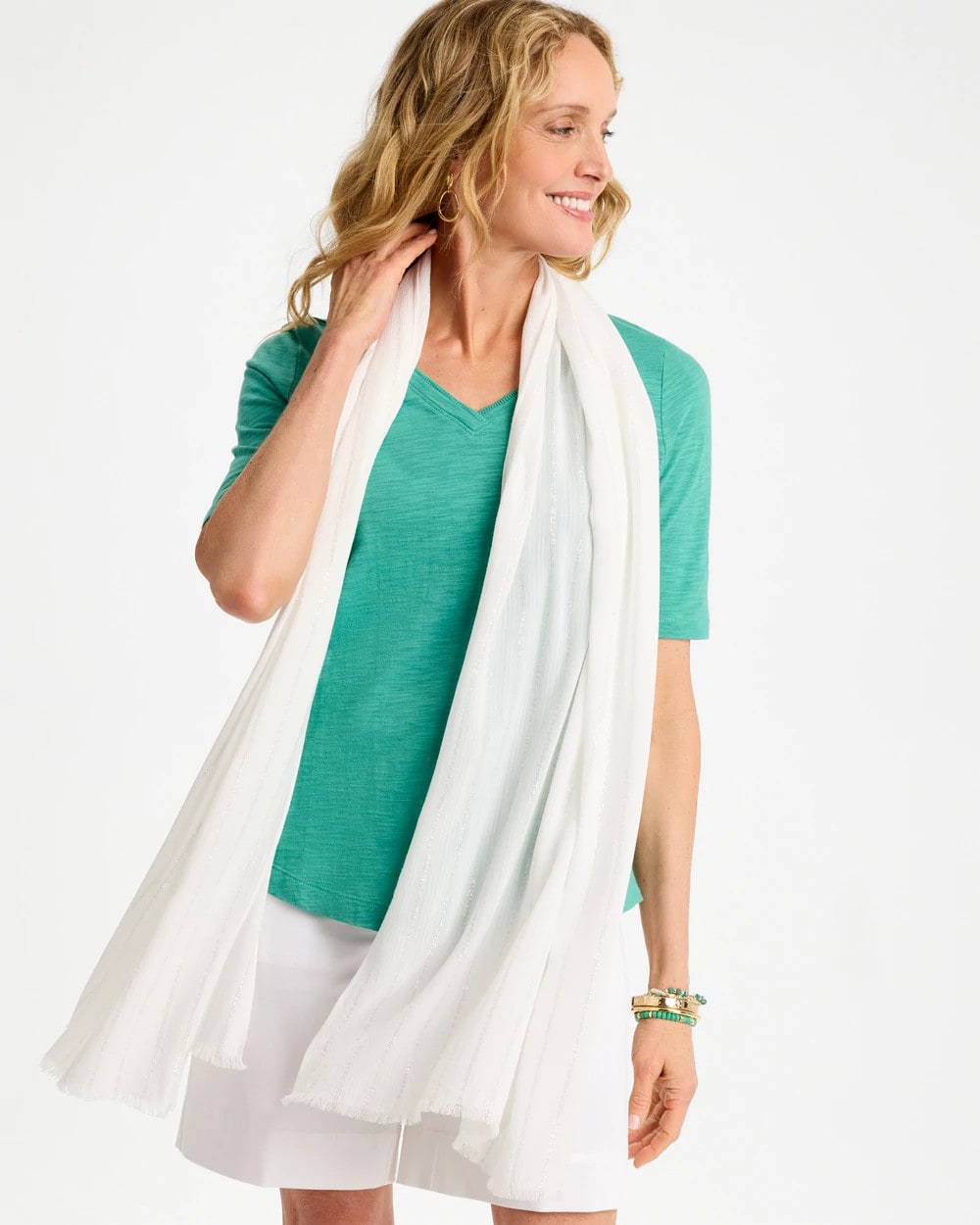 Chico's | Lurex Oblong Scarf/ White