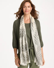Chico's | Palm Embroidered Oblong Scarf/ White