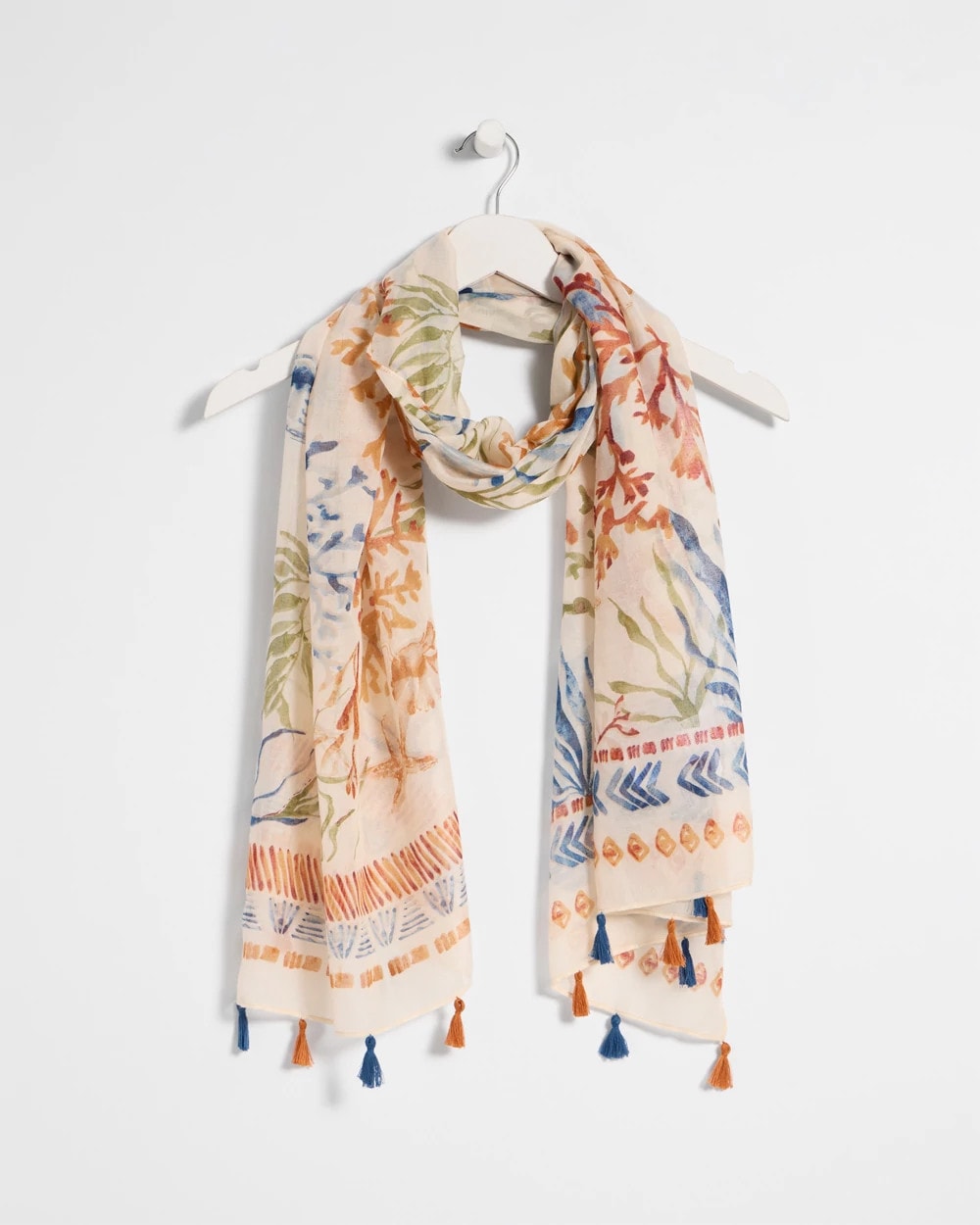 Chico's | Sea Life Tassel Oblong Scarf/ Olive