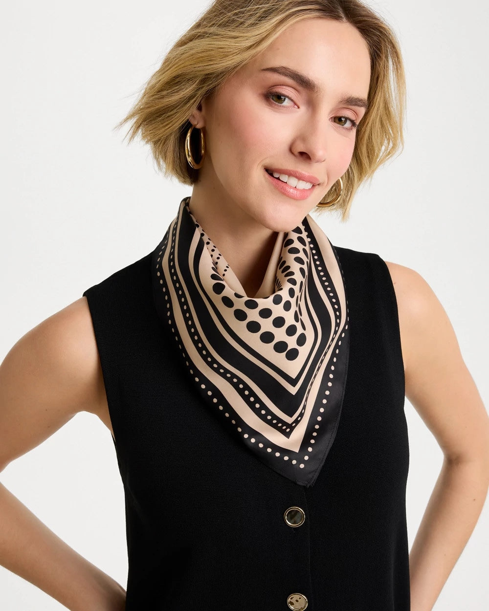 Chico's | Polka Dot Square Scarf/ Black
