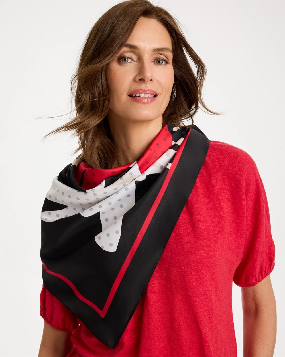 Chico's | Polka Dot Floral Square Scarf/ Black