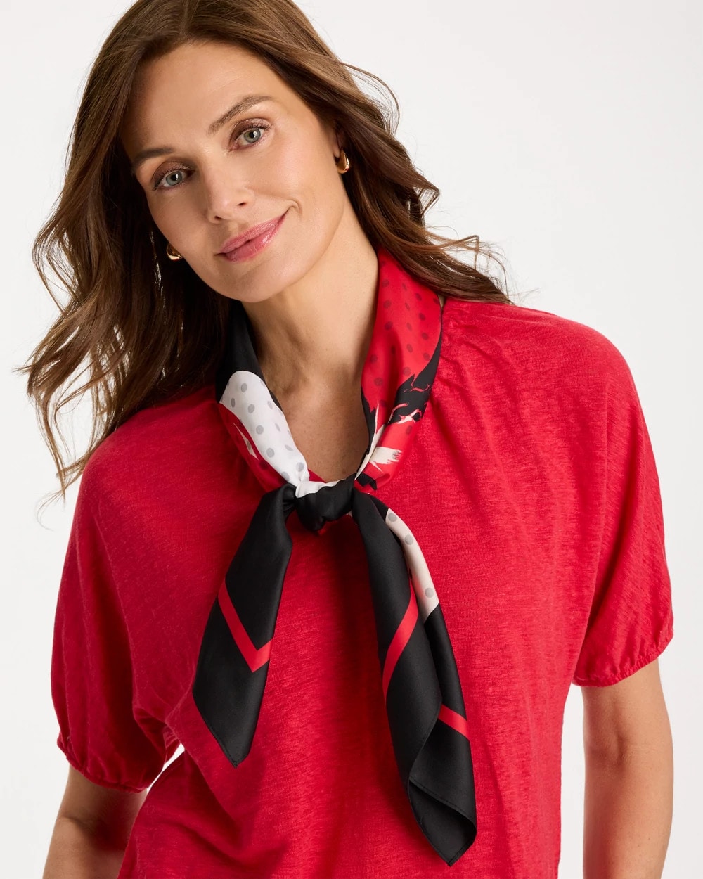 Chico's | Polka Dot Floral Square Scarf/ Black