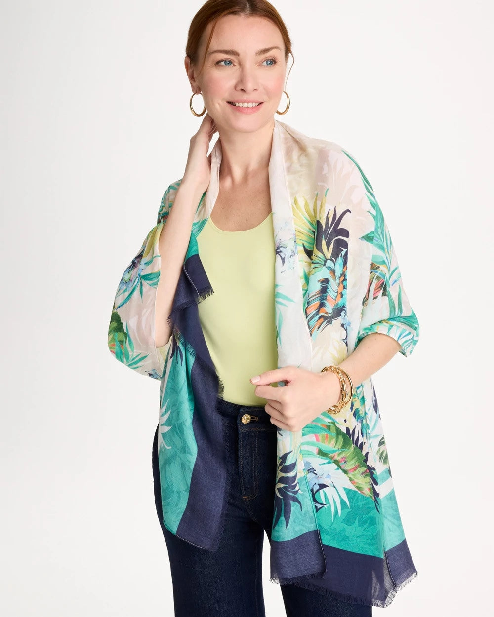 Chico's | Printed Oblong Scarf/ Topanga Green