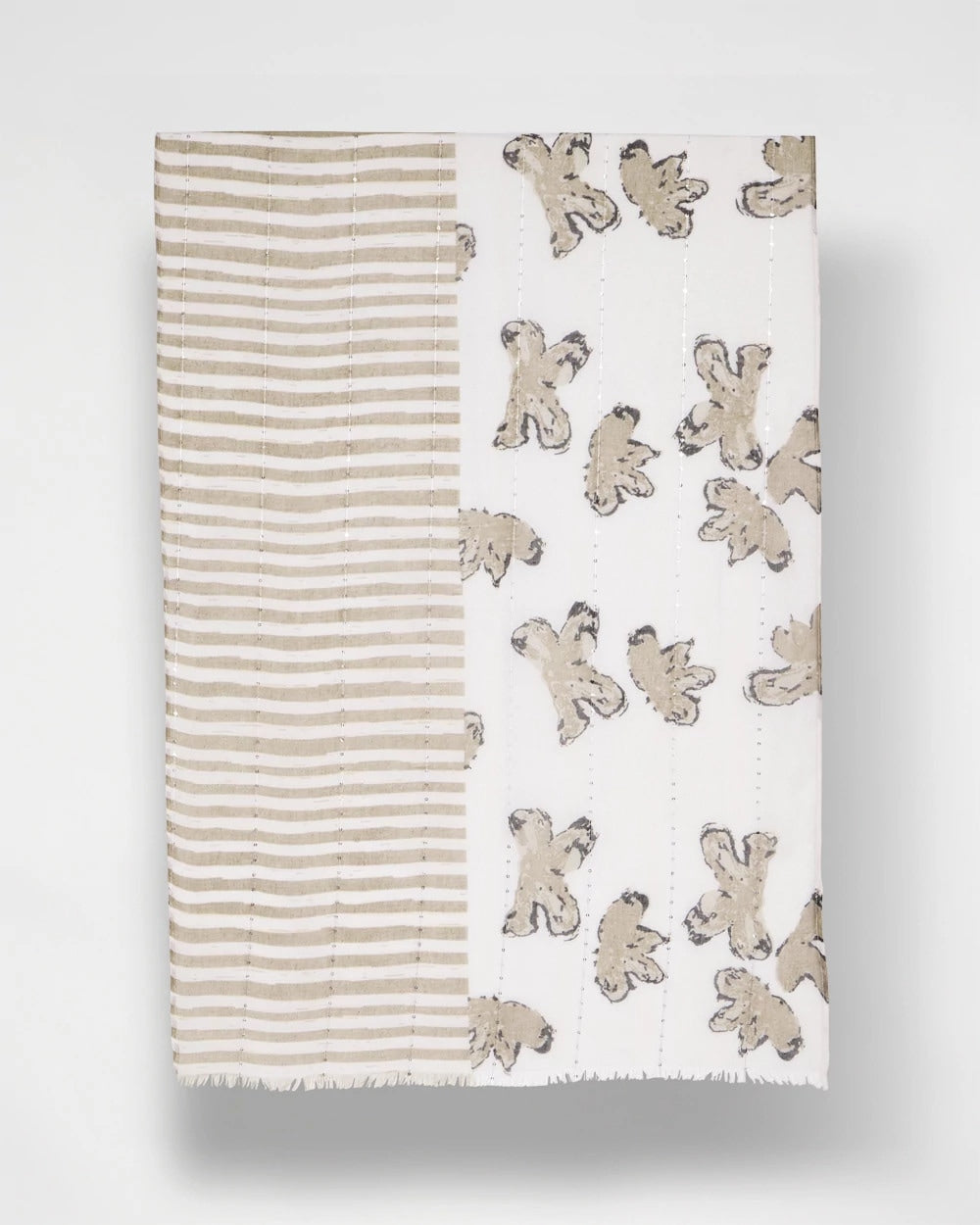 Chico's | Striped Floral Oblong Scarf/ Neutral