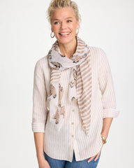 Chico's | Striped Floral Oblong Scarf/ Neutral
