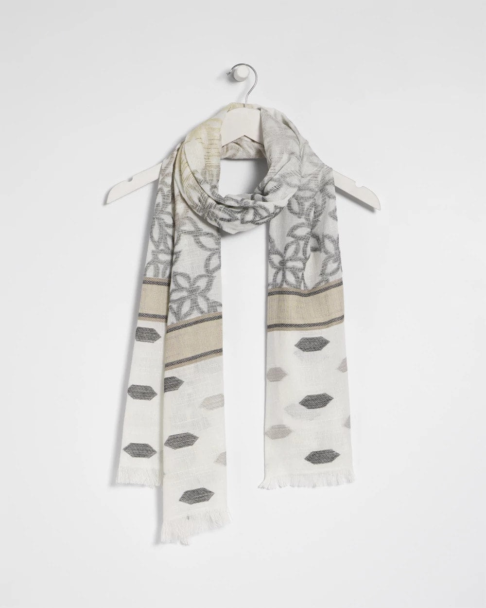 Chico's | Neutral Paisley Polka Dot Oblong Scarf/ Neutral