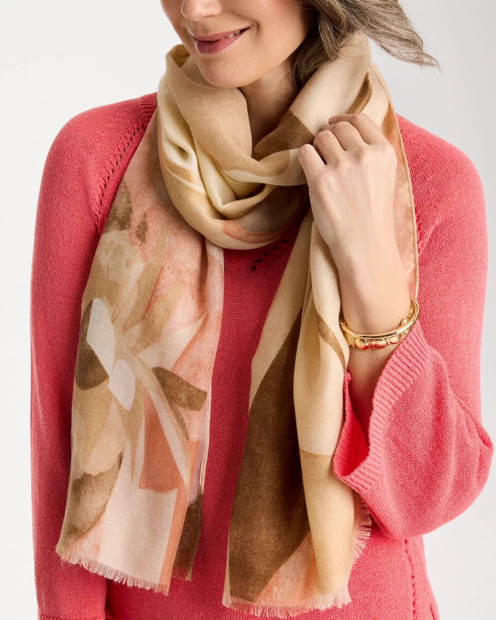 Chico's | Neutral Floral Oblong Scarf/ Neutral