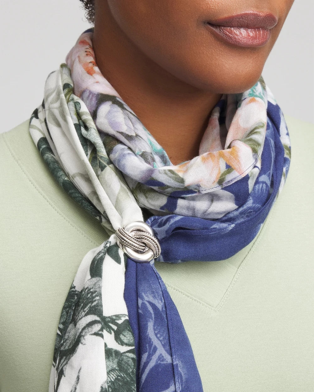 Chico's | Silvertone Knot Scarf Ring/ Silver