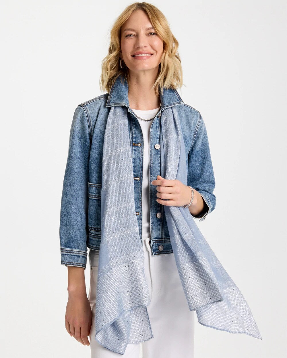 Chico's | Lurex Trim Oblong Scarf/ Blue