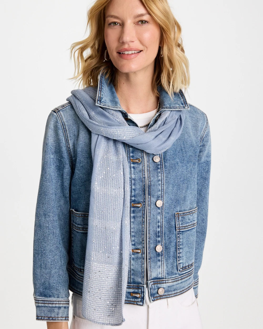 Chico's | Lurex Trim Oblong Scarf/ Blue