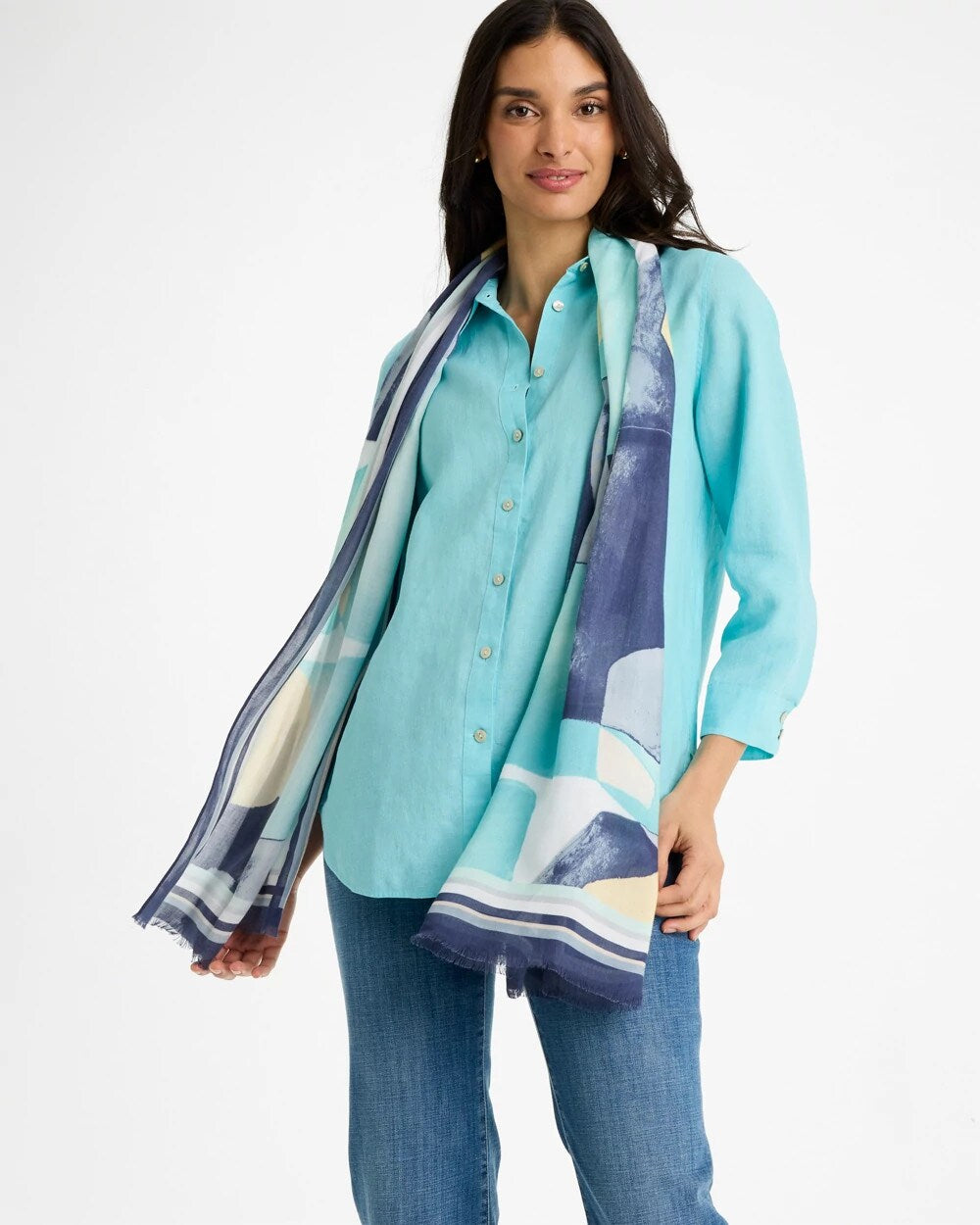 Chico's | Artisanal Patch Oblong Scarf/ Passport Blue