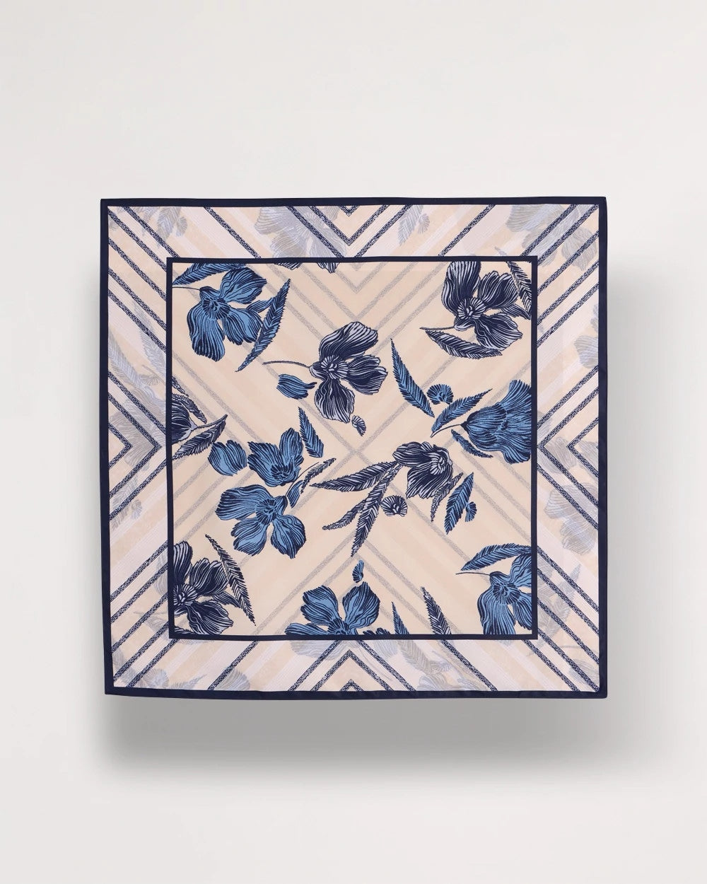 Chico's | Striped Floral Square Scarf/ Pale Sand