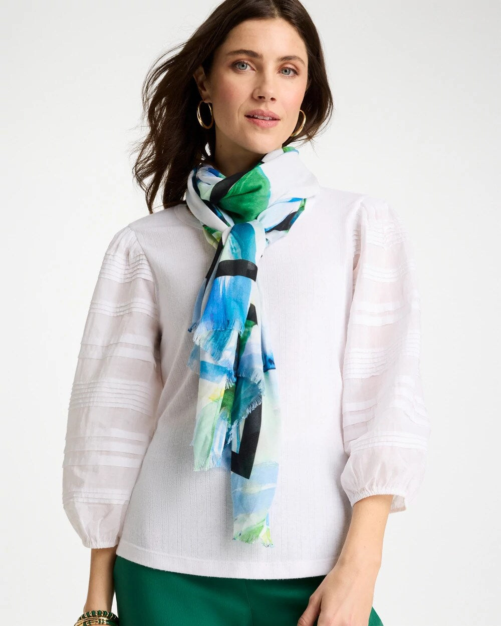 Chico's | Blooming Brush Oblong Scarf/ Amparo Blue