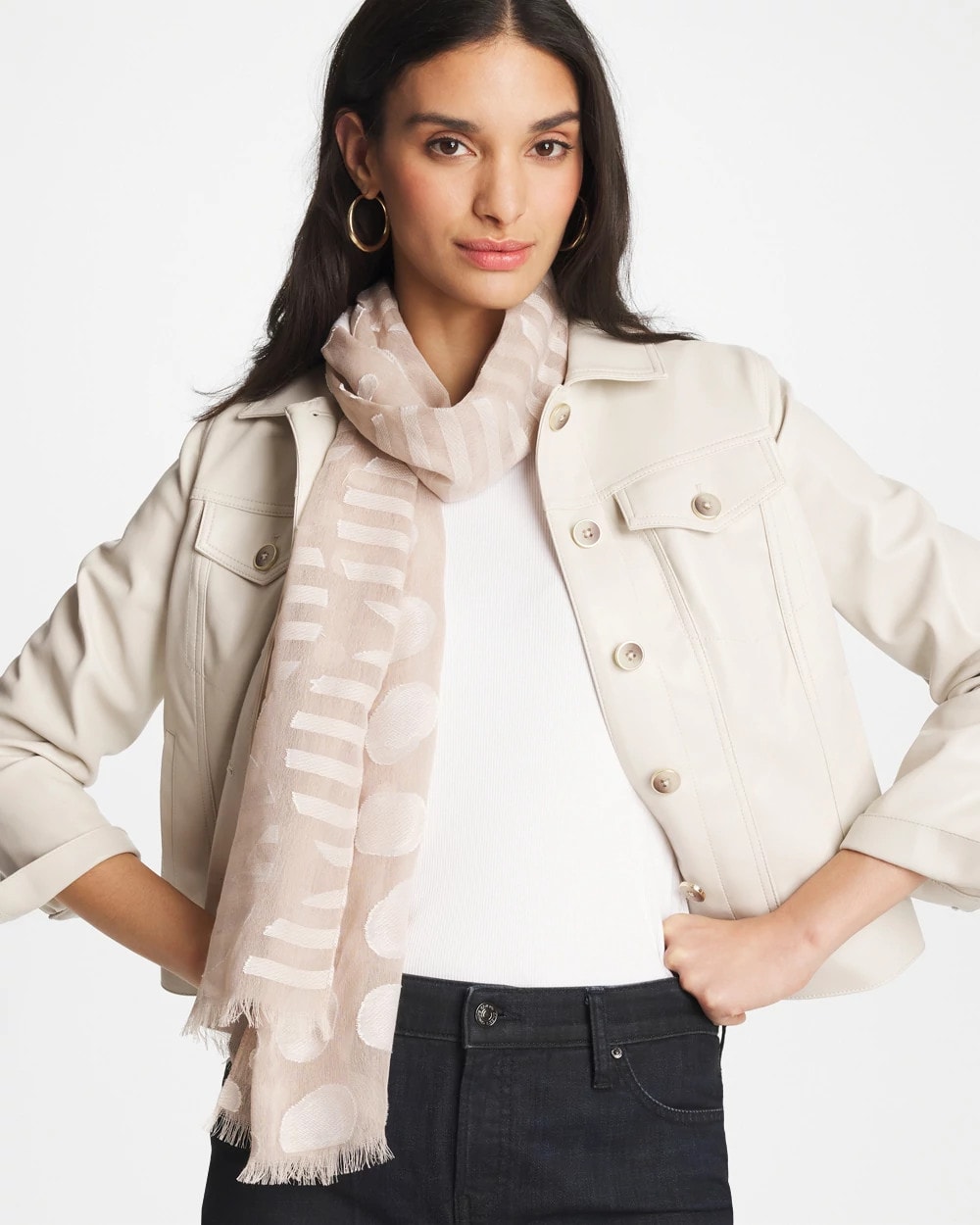 Chico's | Neutral Polka Dot Oblong Scarf/ Neutral