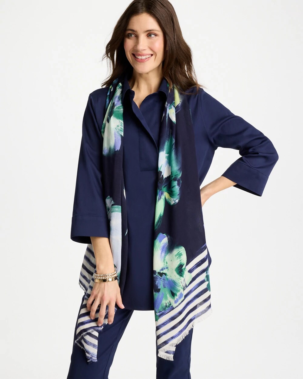 Chico's | Printed Oblong Scarf/ Passport Blue