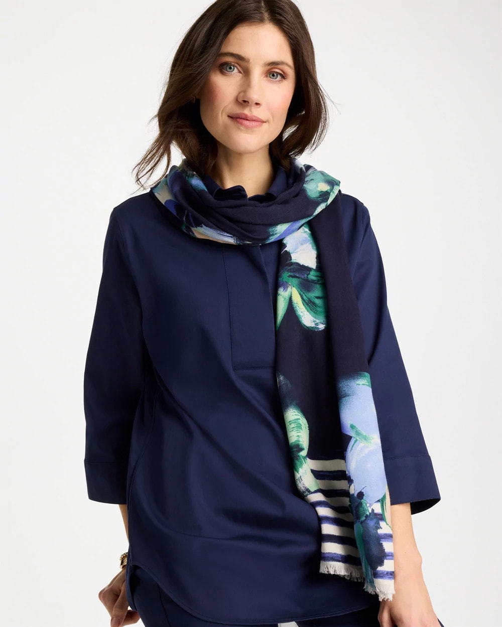 Chico's | Printed Oblong Scarf/ Passport Blue