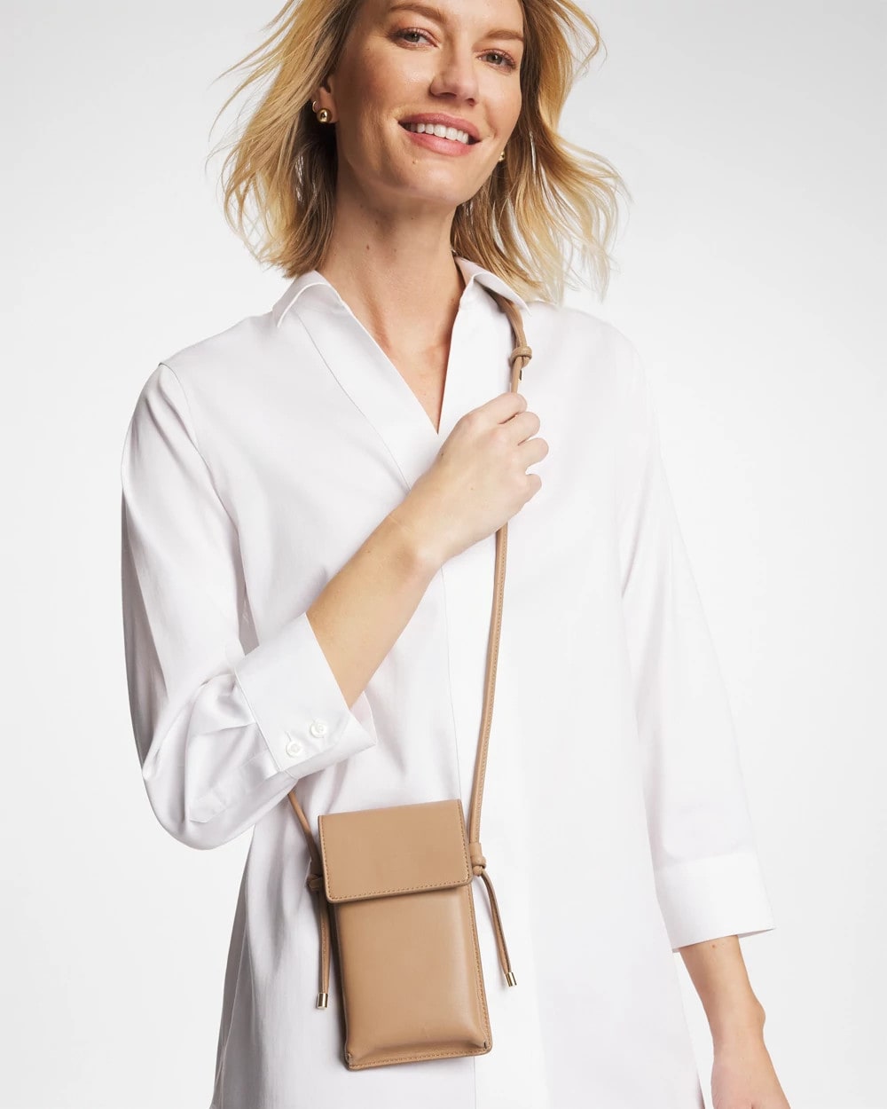 Chico's | Leather Cross Body Phone Holder Bag/ Neutral